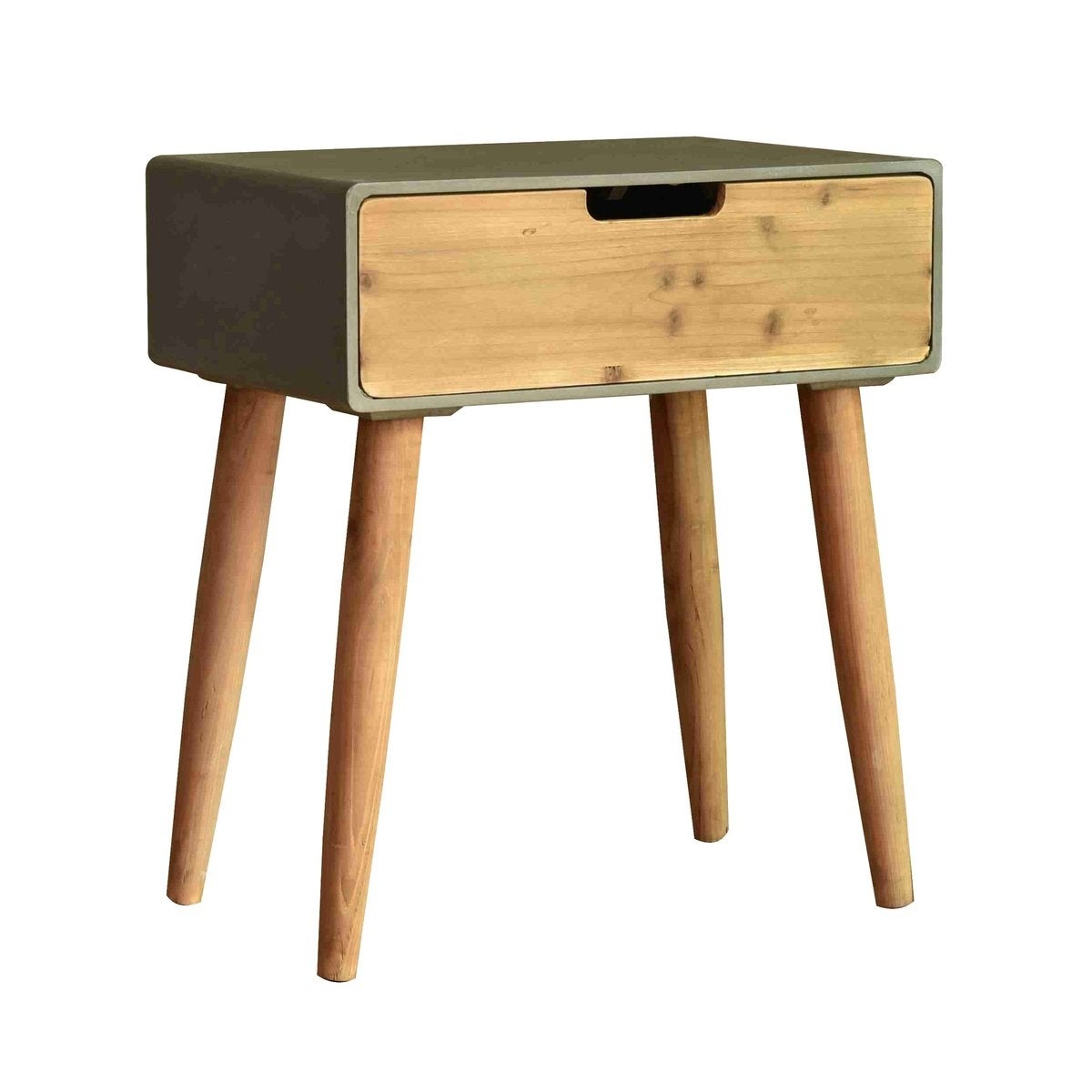 Wooden Side Table with Tapered Legs and Single Drawer, Gray and Brown - 23.62 H x 13.78 W x 20.47 L Inches