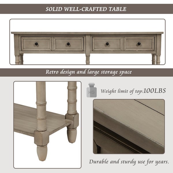 Solid Wood Sofa Table Console Table with 2 Drawers and Open Bottom Shelf, Classic Rustic Entryway Table Side Table for Living Room
