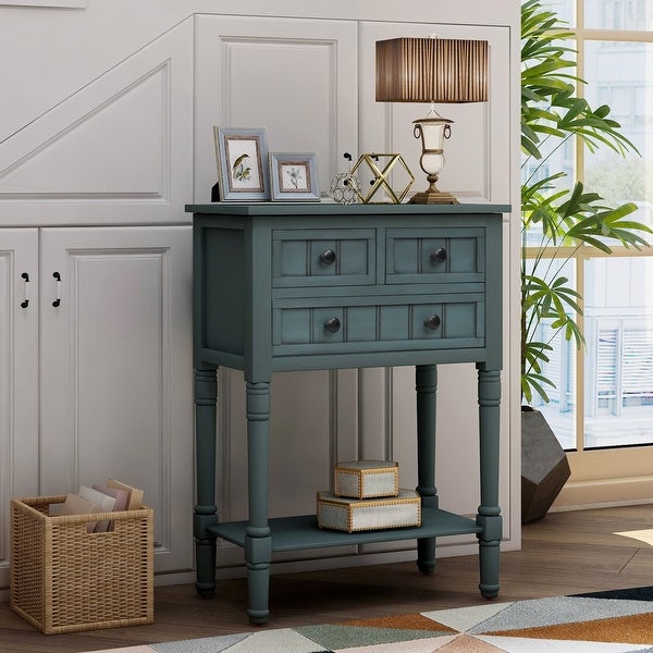 Narrow Console Table, Slim Sofa Table with Three Storage Drawers and Bottom Shelf - 23.7