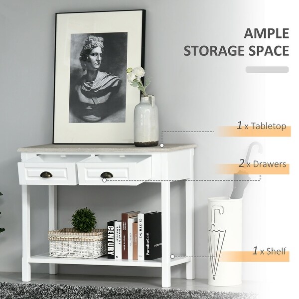 HOMCOM Console Table with 2 Storage Drawers and Open Shelf, Vintage Distressed Sofa Table for Hallway, Living Room, or Bedroom