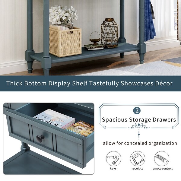 Traditional Console Table with Two Drawers, Sofa Table with Bottom Shelf