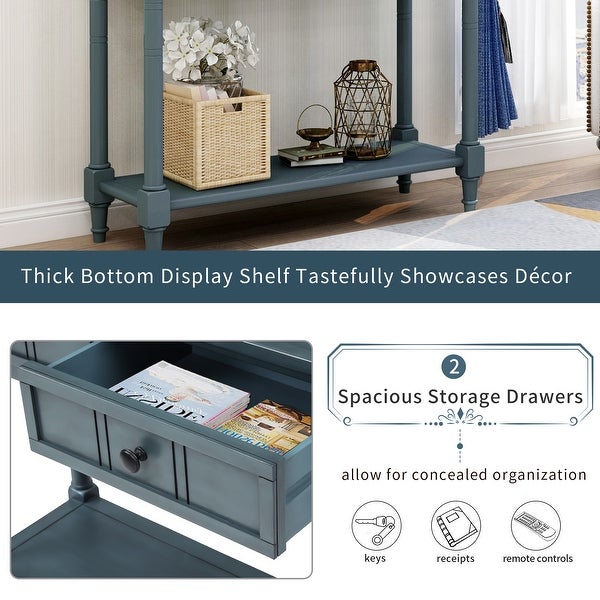 Console Table with 2 Drawers and Bottom Shelf Acacia Mangiu, Navy