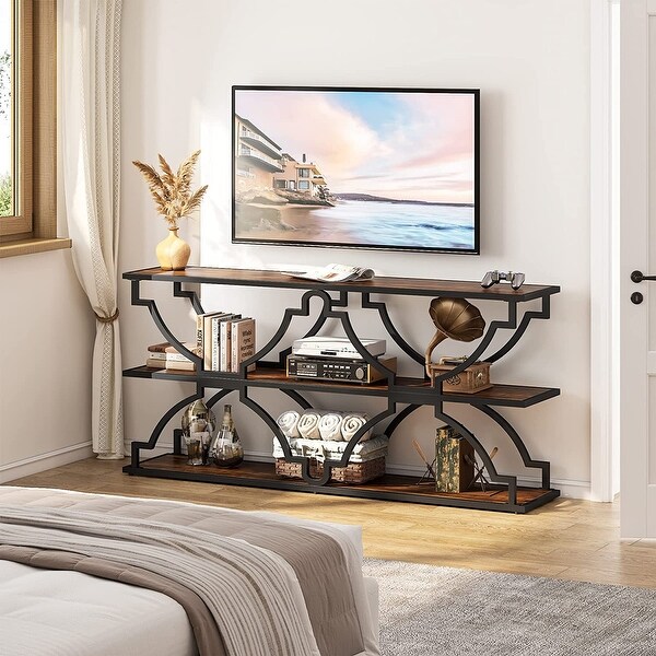 Industrial 70.9 Inch Long Console Sofa Table with 3 Tire Storage Shelf, TV Stand