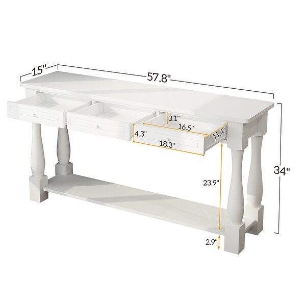 Sofa Table with Storage Drawers and Bottom Shelf, Wood Console Table