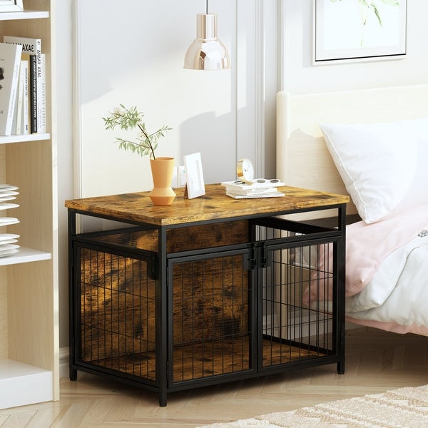 Furniture Style Dog Crate End Table, Pet Kennels Three Doors Dog House Indoor Use for Small Dogs
