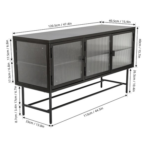 TV Console Table with Enclosed Storage, Wide Countertop Glass Doors, Detachable Shelves
