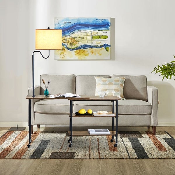 L-shaped Computer Desk with Wheels, Floor Lamp, Shelves,Side Table