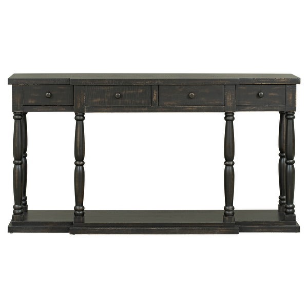 Retro Senior Console Table with 4 Front Facing Storage Drawers and a Shelf, Entryway Table for Entryway, Hallway, Living Room