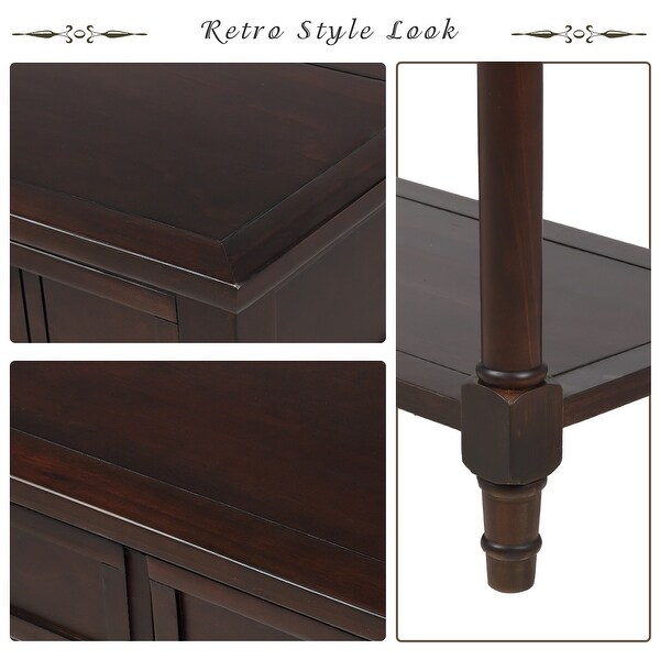 Espresso Wood 2-Drawers Console End Table with Bottom Shelf