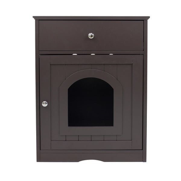 Wooden Side Table Pet House with Drawer, Brown