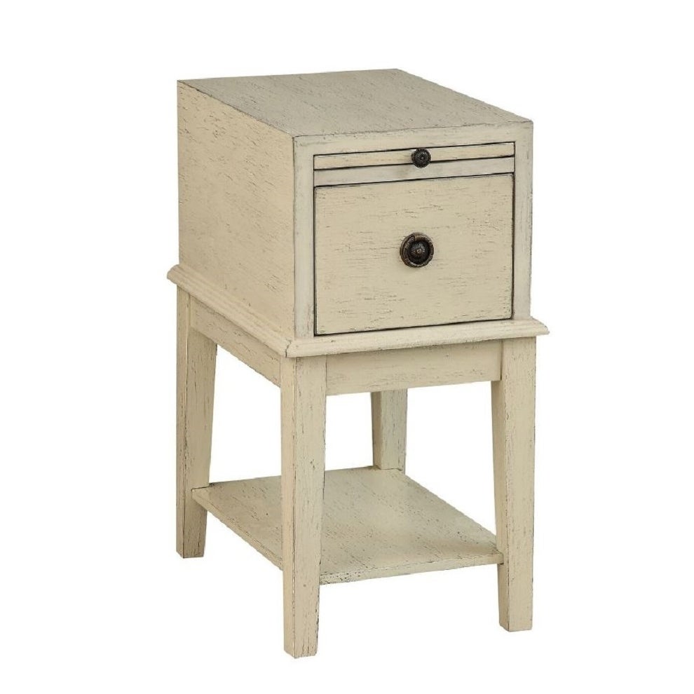 Somette One Drawer Chairside Table, Millstone Textured Ivory - 14
