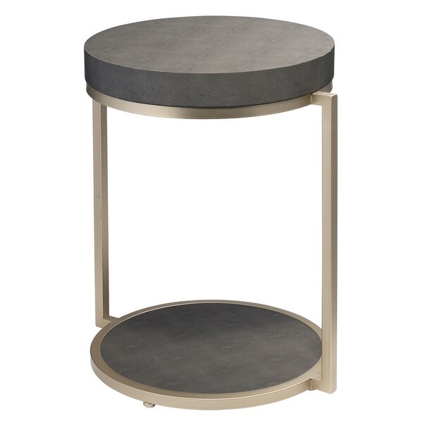 Metal Side Table with Round Top and Bottom, Gray and Silver