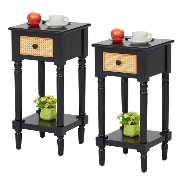 Kinbor 1-Drawer Wood Storage Side Table Nightstand End Table for Living Room Bedroom Entryway, Black - 28