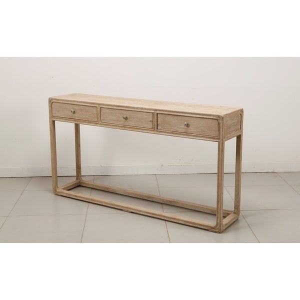 Artissance Reclaimed Peking Console Table With 3 Drawers and Weathered White Wash Finish, 34 Inch Tall
