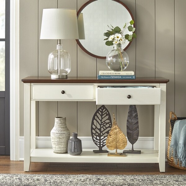TMS Charleston Rectangular Two-Tone Wood Sofa Table, Chestnut Brown and Off-White Finish