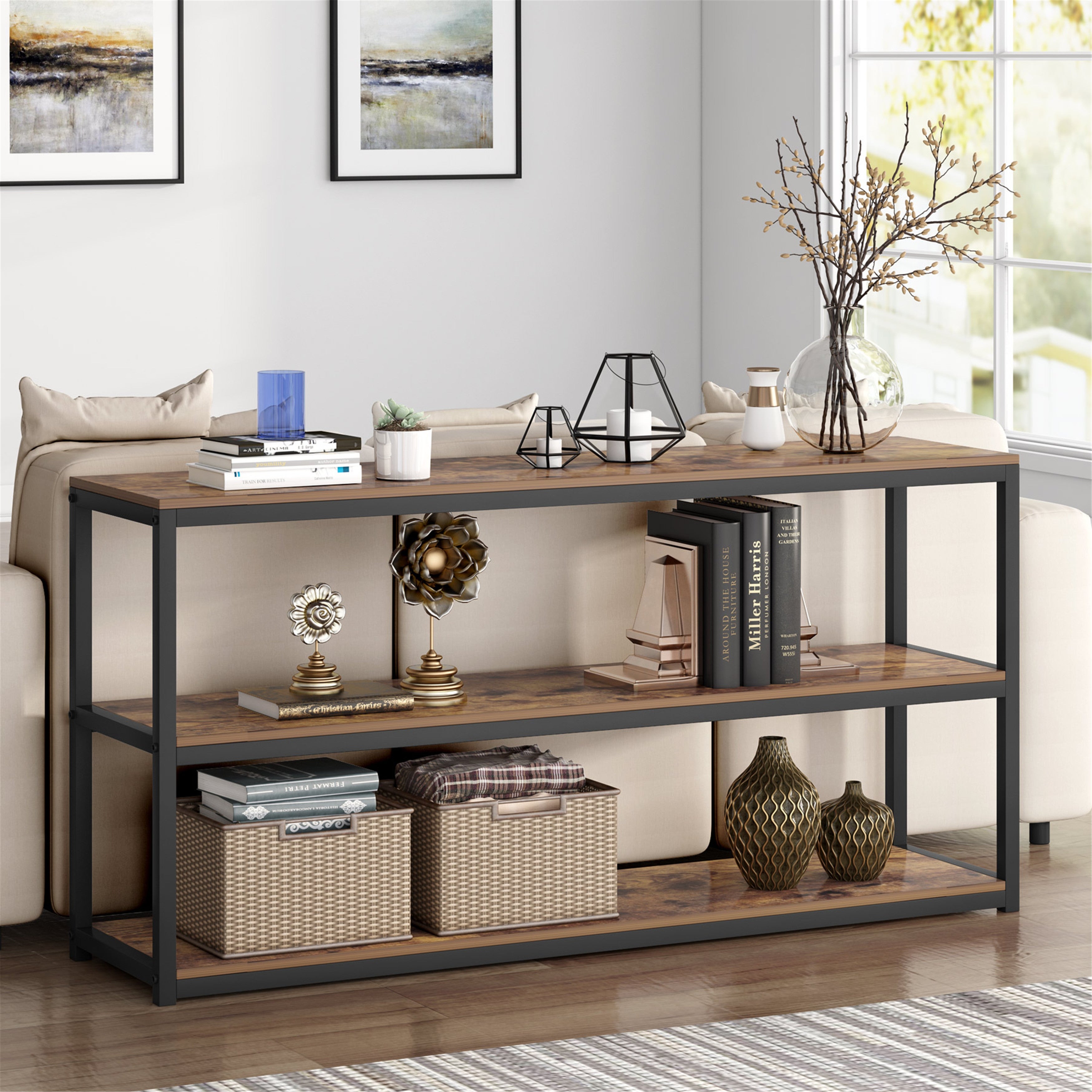 3-Tier Sofa Console Table, Vintage Entry Table