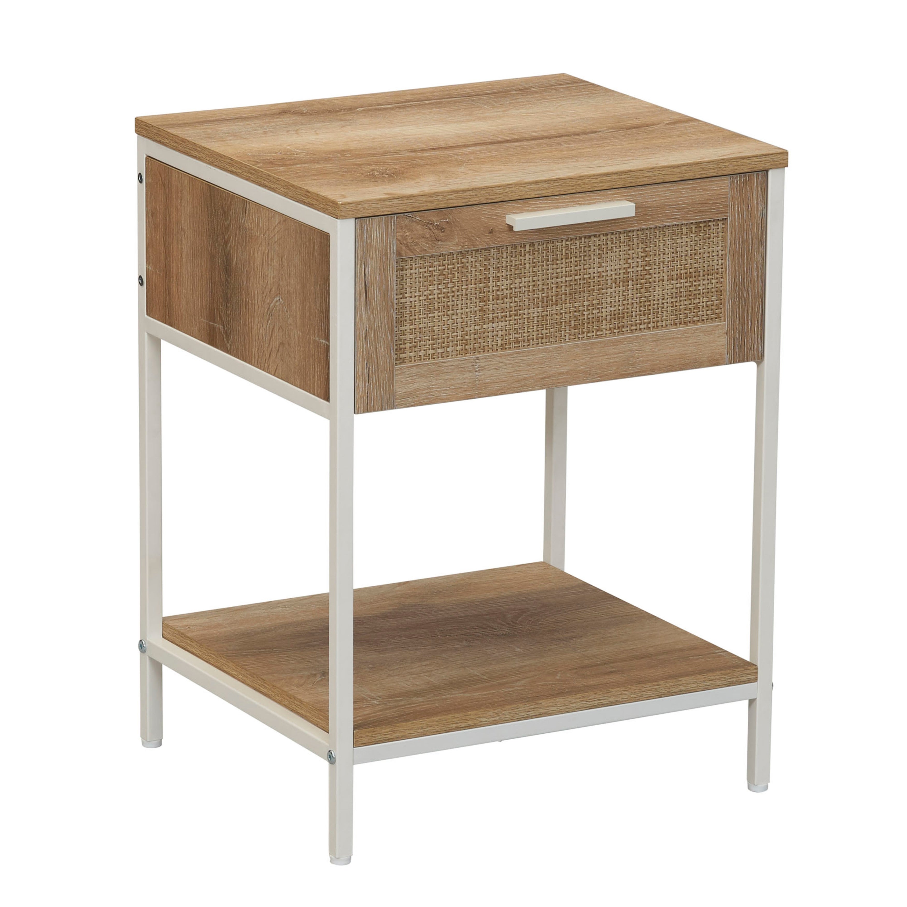 Woven Rattan End Table, Coastal Oak