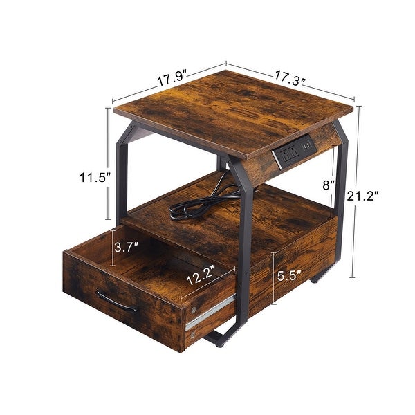End Table/Side Table with Charging Station,Nightstand with 1 drawer