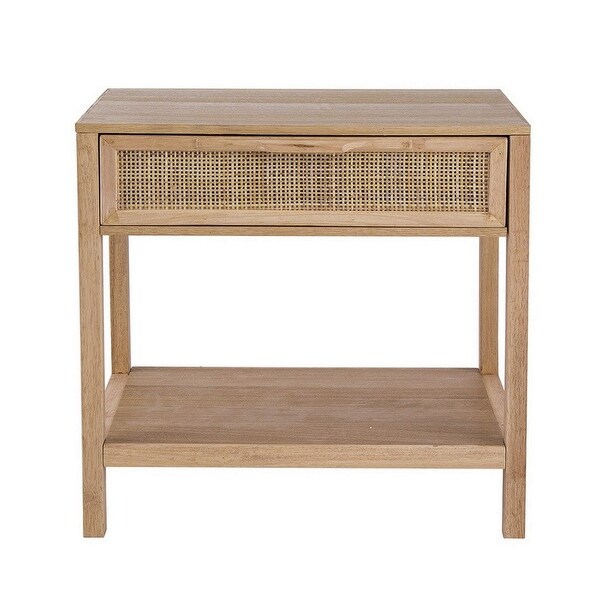 Tia 22 Inch Accent Side Table, Pine Wood, Woven Rattan, 1 Drawer - 22 H x 12 W x 22 L Inches