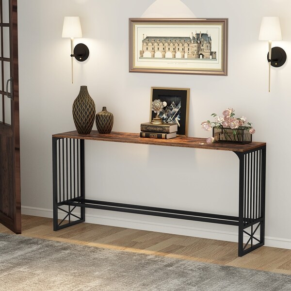 70.9 inch Extra Long Sofa Table, Rustic Industrial Entryway Console Table