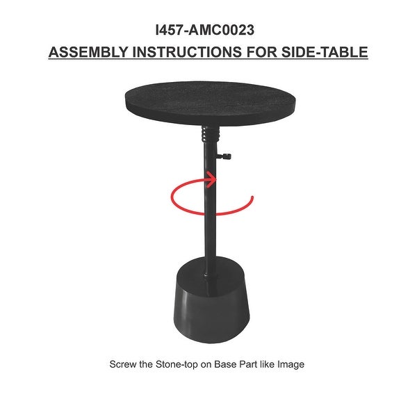 Aluminum Frame Round Side Table with Marble Top and Adjustable Height, Black