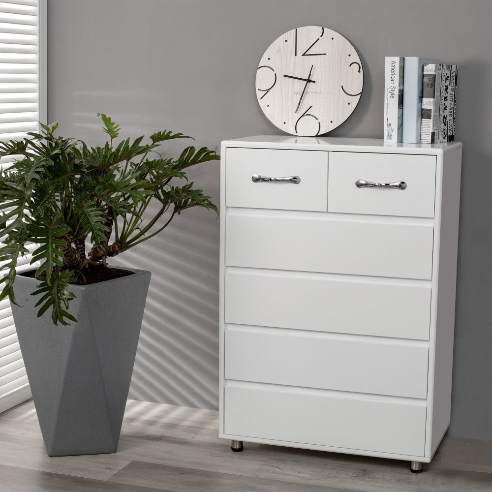 Six Drawer Storage Cabinet Side Table,White