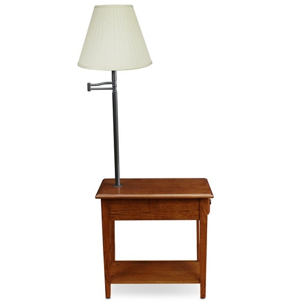 Leick Home 9037-MED One Drawer Swing Arm Lamp Side Table with Shelf, Medium Oak