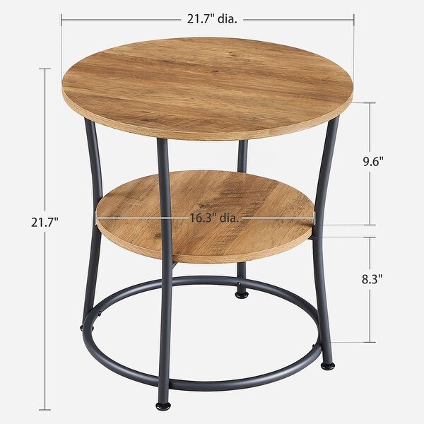 Side Table, Round End Table with 2 Shelves, Living Room, Bedroom, Easy Assembly, Steel Frame, Rustic Walnut and Black