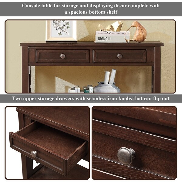 36'' Farmhouse Pine Wood Console Table with 4 Drawers and 1 Storage Shelf for Entryway Living Room Bedroom Hallway Kitchen