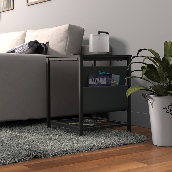 Side Table with Storage Bag Square End Table with Grid Storage Rack, Sofa Table for Living Room Bedroom Small Spaces