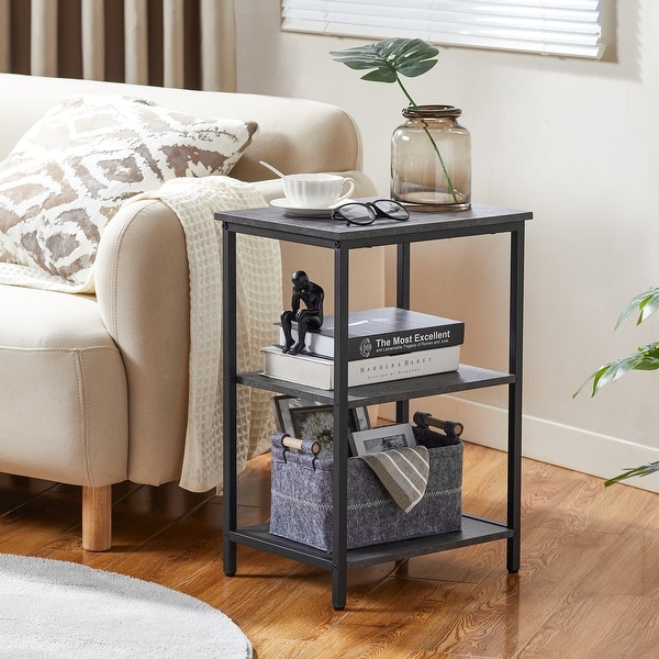 Set of 2 End Table With Wood Storage Shelf, 3-Tier Bedside Sofa Side End Table Storage Display Shelf