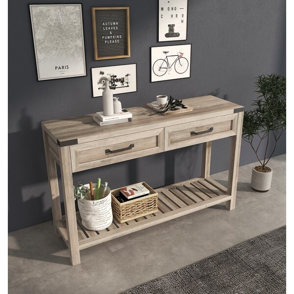 47 Inch Wide Console Table With Drawers And Shelf For Living Room, Entrance / Corridor, Grey Walnut