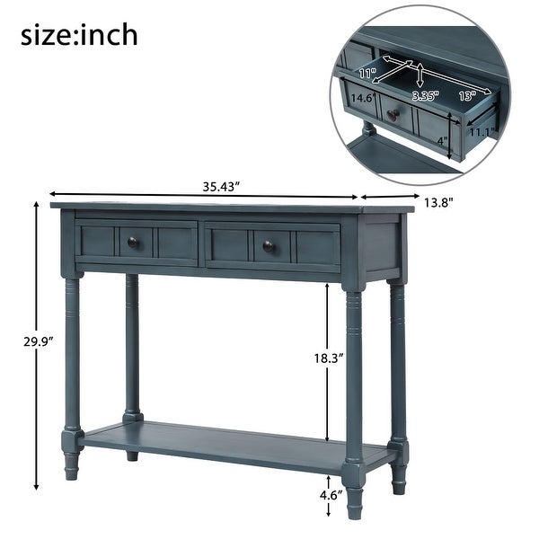 Console Table with 2 Drawers and Bottom Shelf Acacia Mangiu, Navy