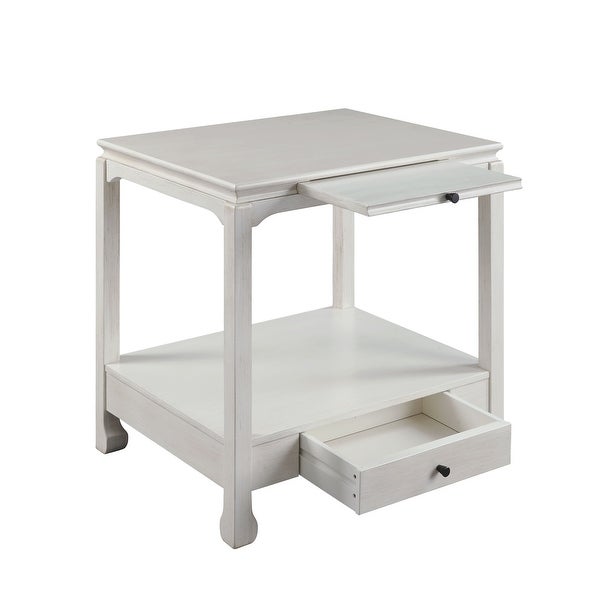 Transitional Accent Table Side Table, Antique White Finish
