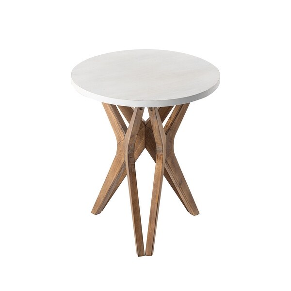 COZAYH Pedestal Farmhouse End Table Set of 2, Distressed White Top with Base for Modern Farmhouse, Boho Decor, Round
