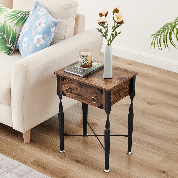Taomika Nightstand with Drawer Modern End/Side Table, Rustic Brown, Set of 1/2/3