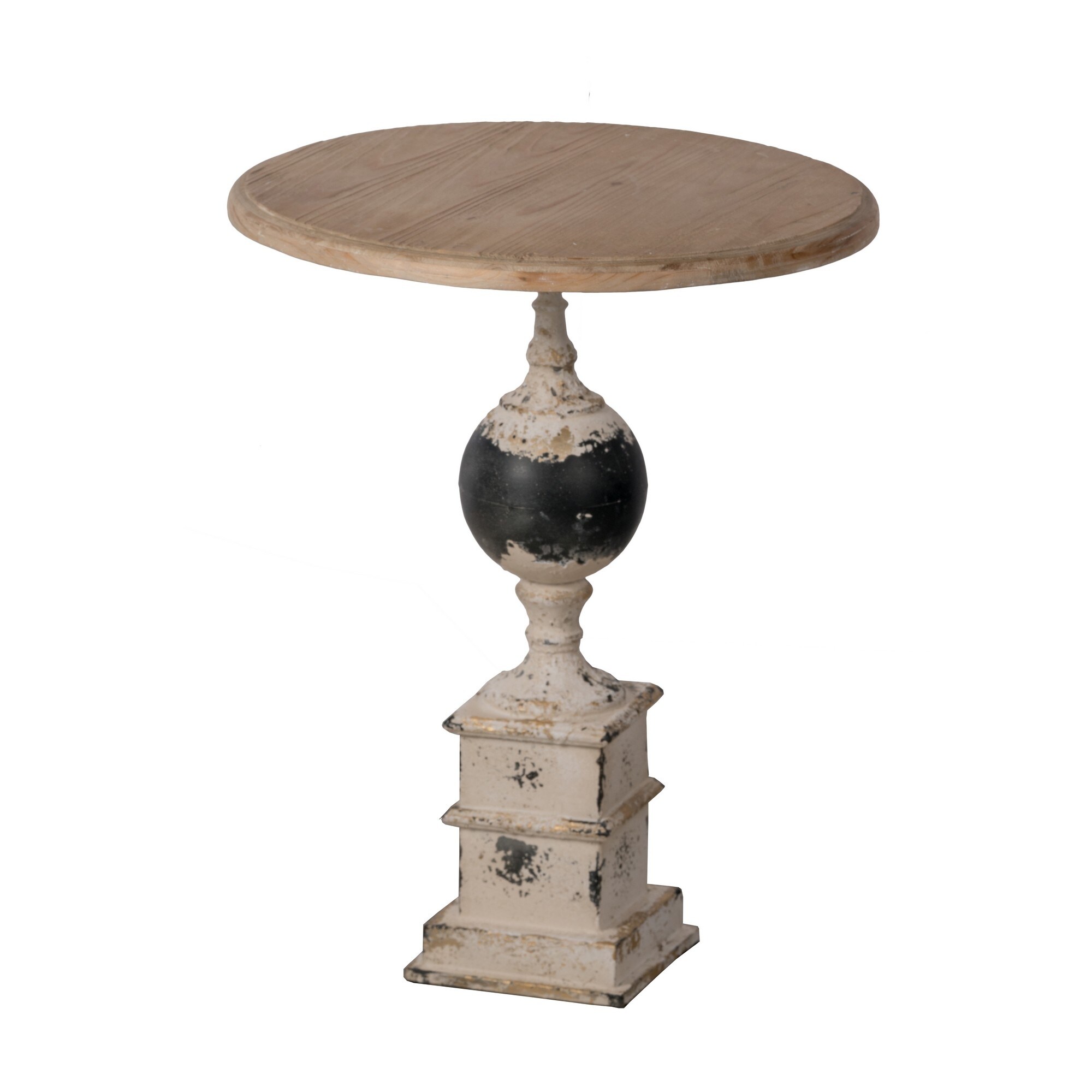 23 Inch Side Table, Round Wood Tabletop, Classic Pedestal, Vintage, Ivory