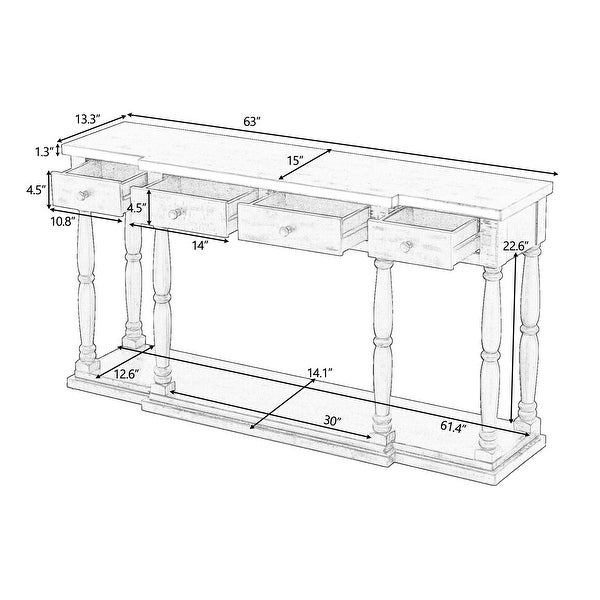 Solid Wood Console Table w/4 Drawers and Shelf for Hallway, Living Room