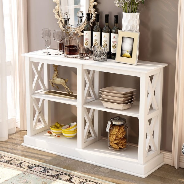 Console Table with 3-Tier Open Storage Spaces, Narrow Sofa Entry Table for Living Room, Entryway and Hallway