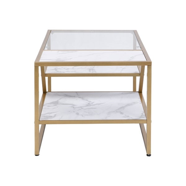 Golden Side Table with Storage Shelf