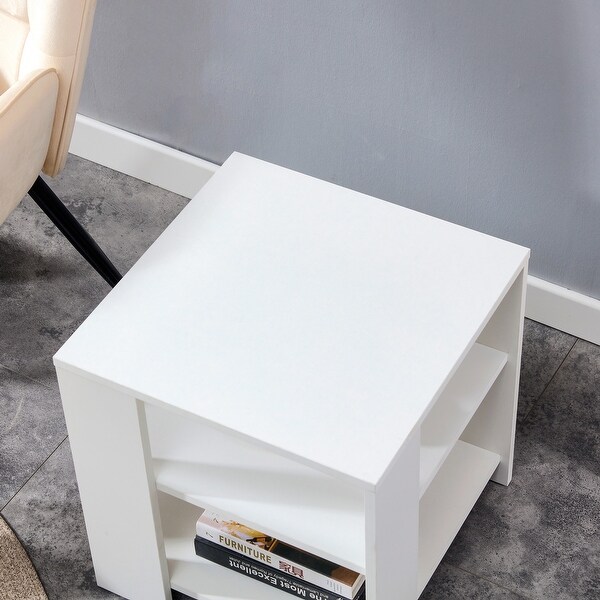 Square wooden Side Table,3-tier End Table