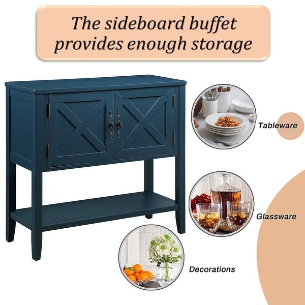 35'' Wood Sideboard Console Table with Bottom Shelf and 2 Door Cabinet for Living Room, Entryway, Kitchen Dining Room Furniture