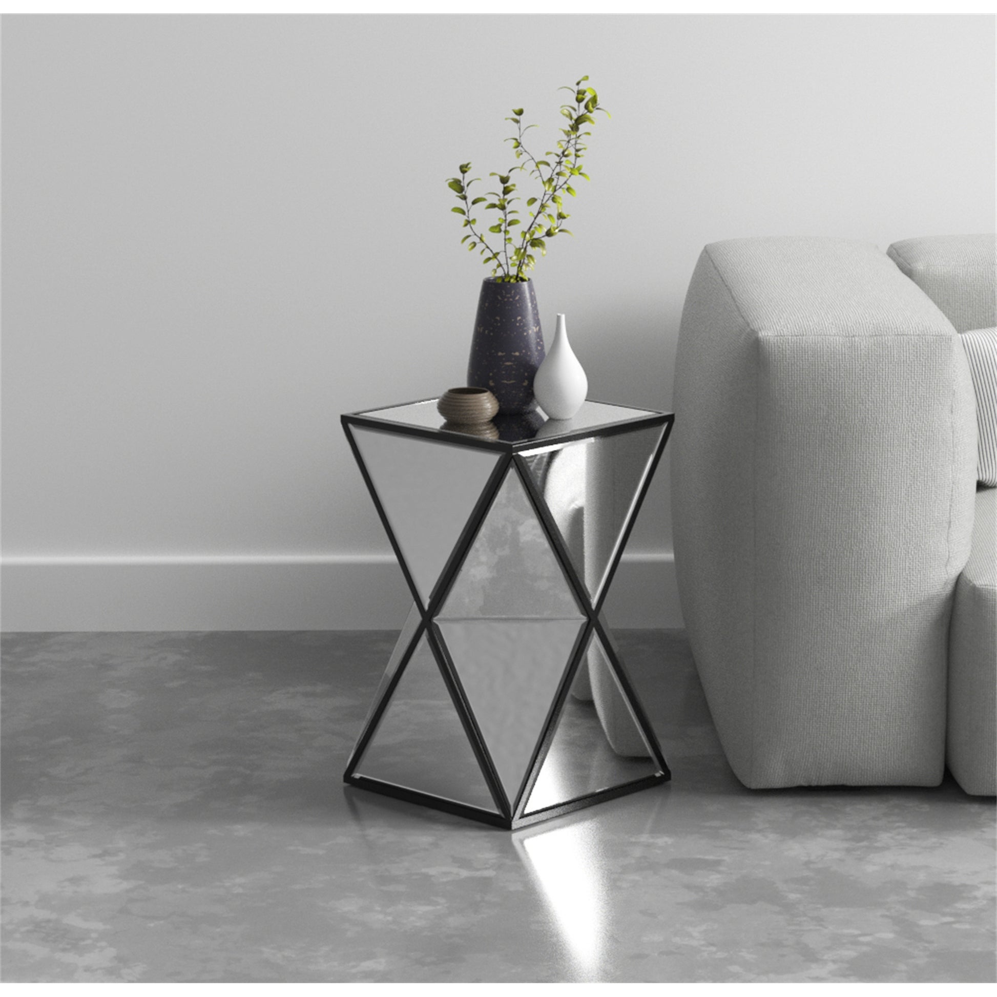 Side Table Silver Accent Table, Drum End Table for Living Room Bedroom