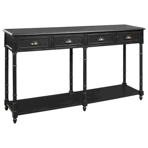 Wooden Console Sofa Table with 4 Spacious Drawers, Black