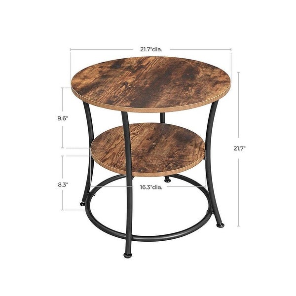 Side Table, Round End Table with 2 Shelves, Living Room, Bedroom, Easy Assembly, Metal, Industrial Design, Rustic Brown