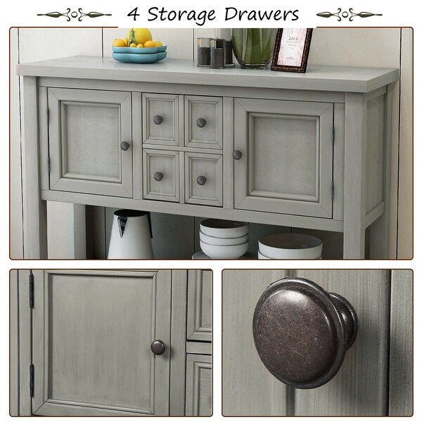 Retro Style Buffet Sideboard Wood Console Table with Bottom Shelf, Easy Assemble, for Living Room, Kitchen, Entryway