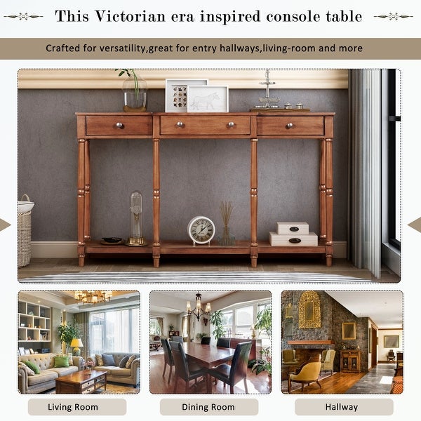 Solid Wood Console Table, with Storage Shelf and Drawer