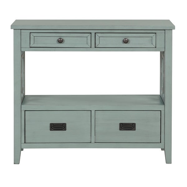 38'' Farmhouse Pine Wood Console Table with 4 Drawers and 1 Open Storage Shelf, Sofa Table for Entryway, Living Room, Bedroom