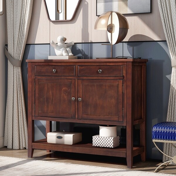 39'' Modern Console Table Sofa Table for Living Room with 2 Drawers, 2 Cabinets and 1 Shelf