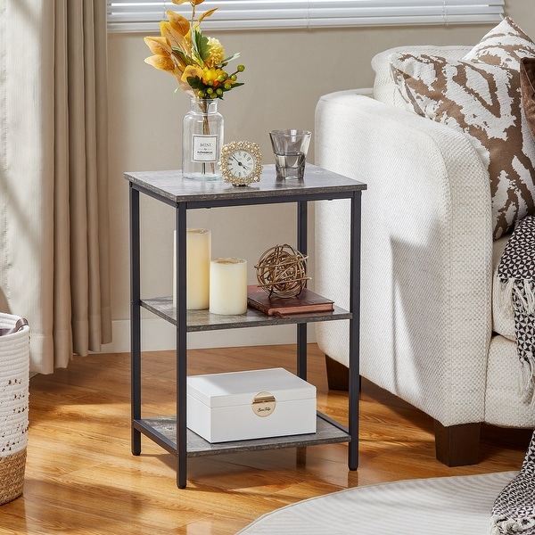 Set of 2 End Table With Wood Storage Shelf, 3-Tier Bedside Sofa Side End Table Storage Display Shelf